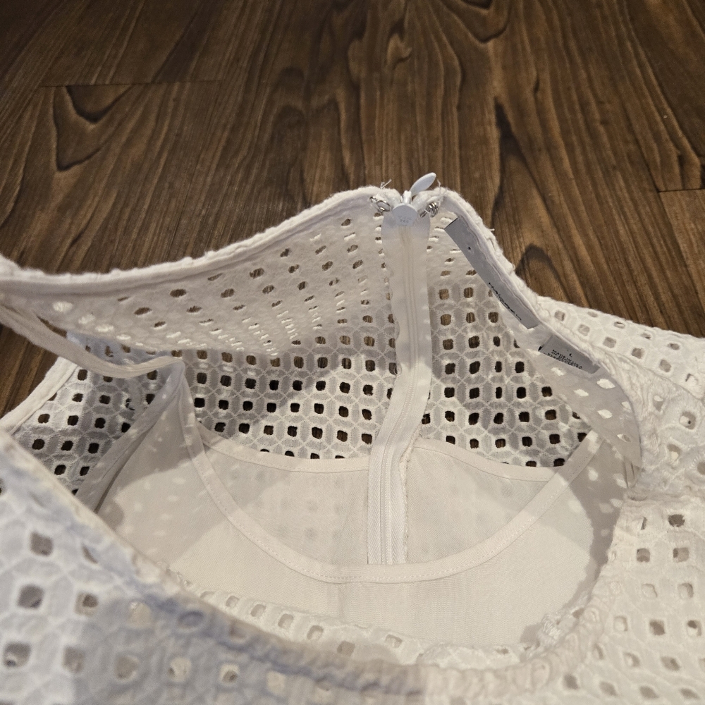 Halogen White Prism Eyelet Dress Cotton Fit Flare Mini Bride Casaul Vacation L - Picture 10 of 11